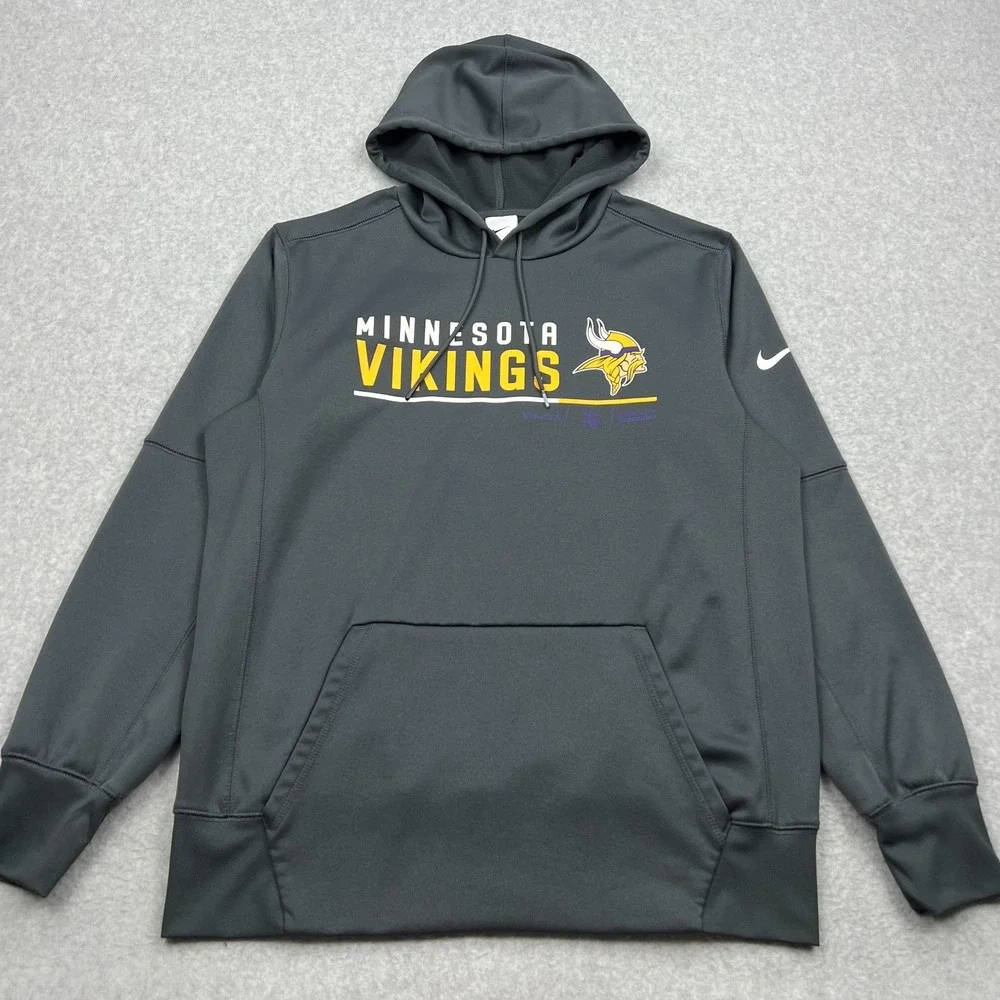 Nike Minnesota Vikings Hoodie Mens Medium Black Therma-Fit Fleece NFL Sweatshirt